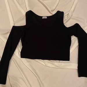 Tobi Black Long Sleeve Crop Top cut out shoulders